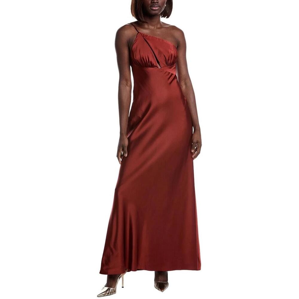 Liv Foster One Shoulder Gown Copper sz 4 Bridesmaid Satin Cinammon $450 Prom - Picture 4 of 5